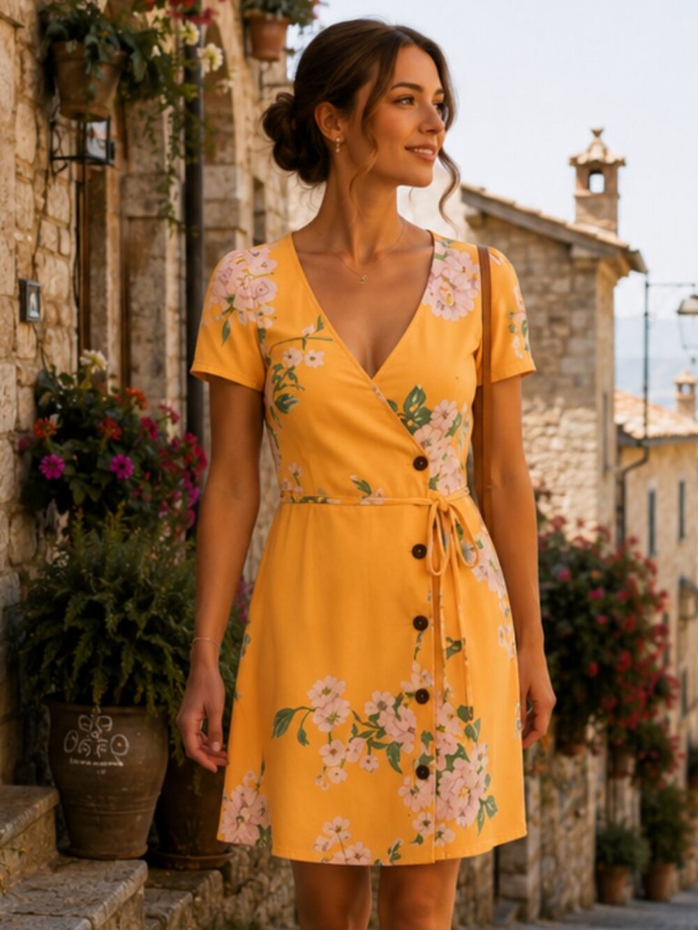 River Island Petite Marigold Floral Wrap Tea Dress Belted NWT Size UK 8 EU 34 4P